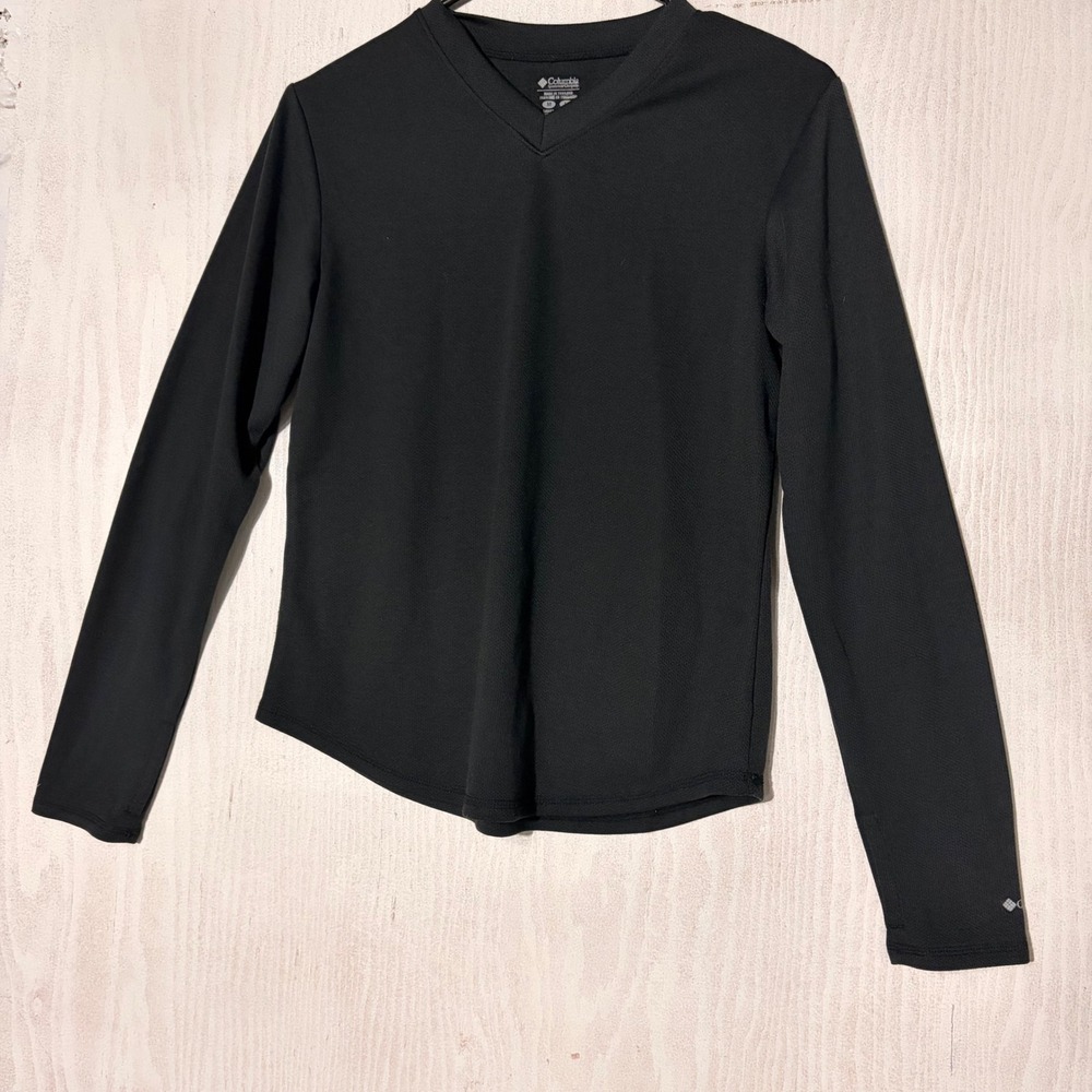 Columbia Omni-Dry V-Neck Top Womens M Black Long Sleeve Performance